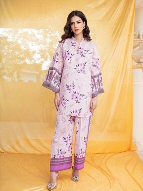 Lilac Floral Two-Piece Kurta Set - Co-Ord